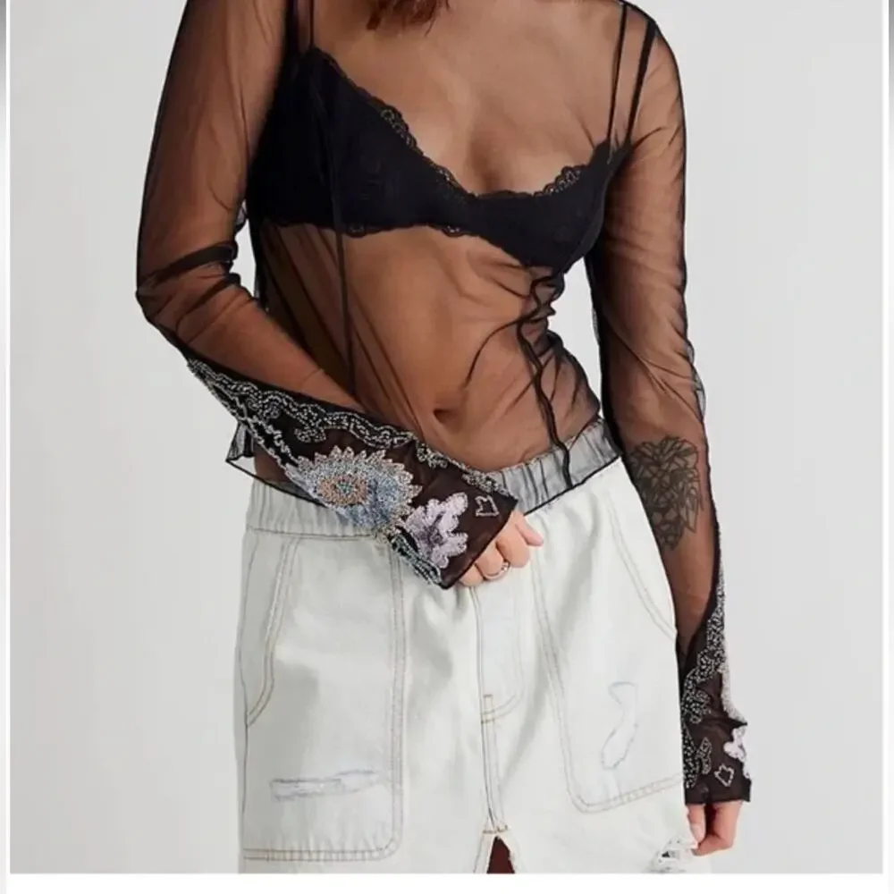NWT Free people Bali posie mesh embellished sleeve size XS